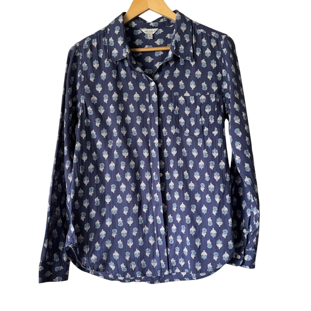 Navy Paisley Print Button-Down Shirt | Boho Preppy Long Sleeve Lucky Brand